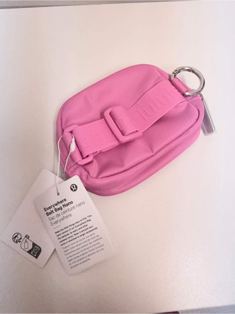 lululemon athletica Mini Belt Bag in Bright Pink with Silver Ring
